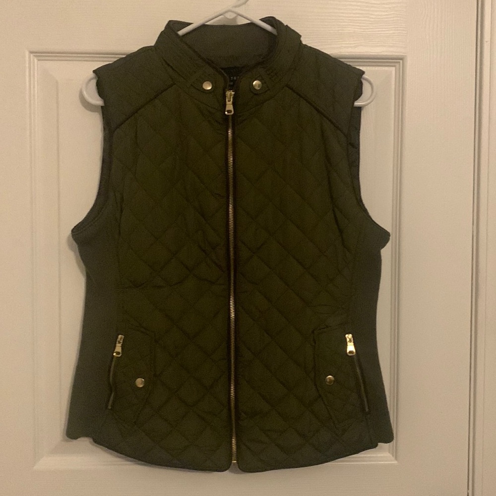 Green and brown zip up vest